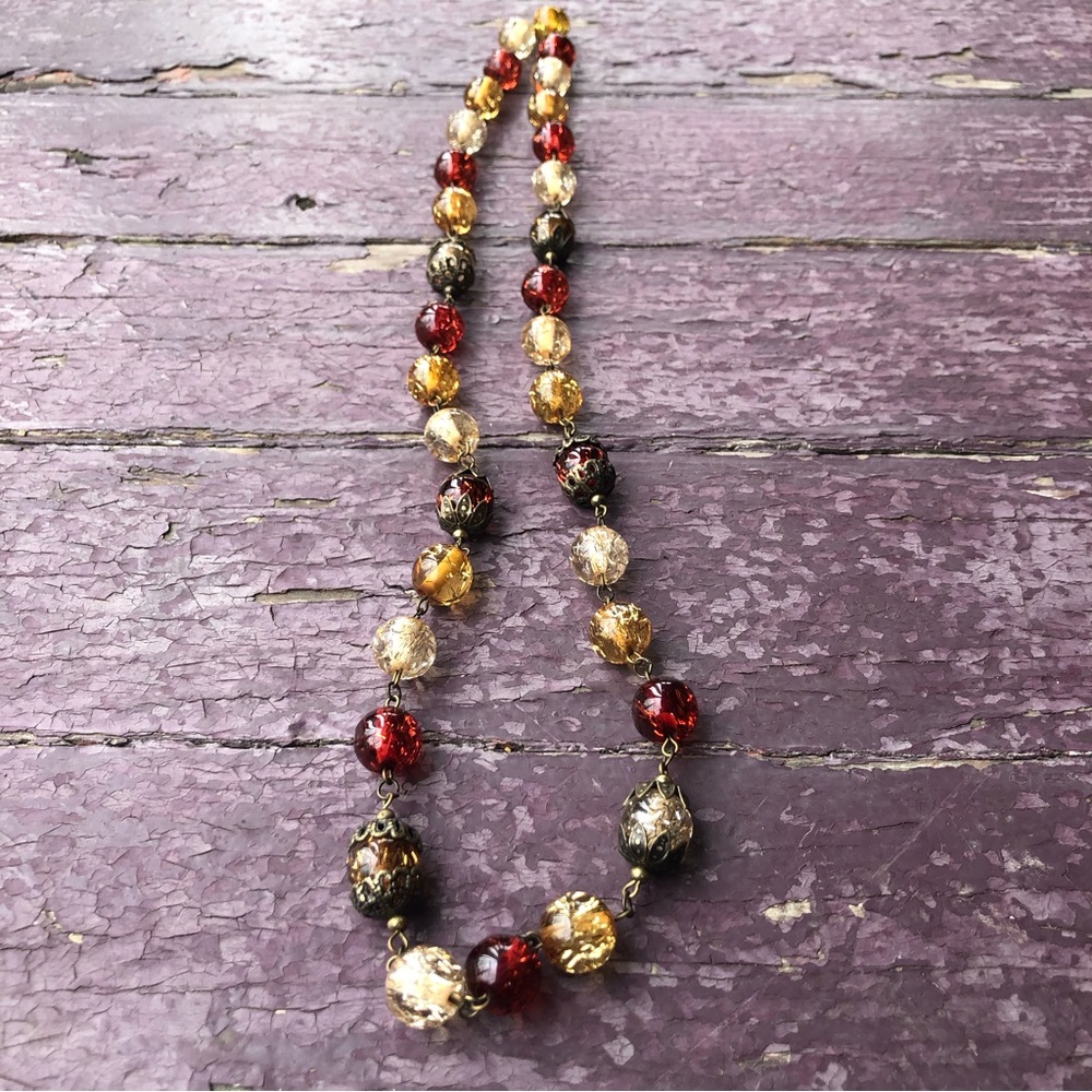 Vintage Multi-colored Beaded Necklace Wine Red Amber Filaments Magic - Picture 2 of 9